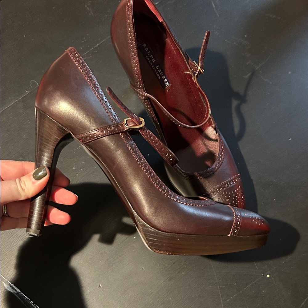 Ralph Lauren Collection Leather Brown Platform Heels